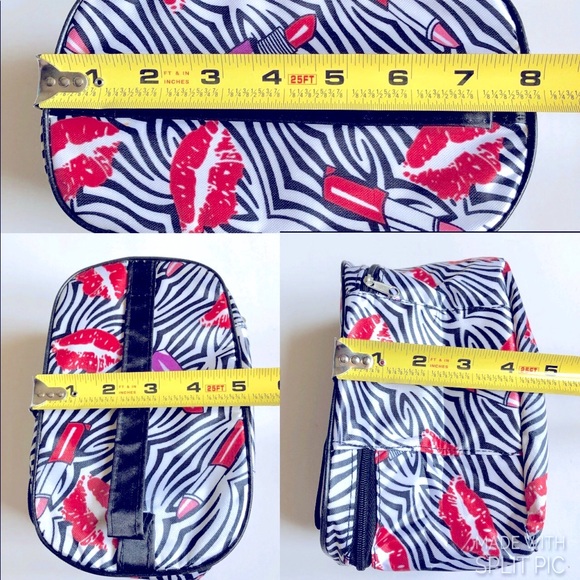 NEW Makeup Bag Cosmetic Travel Zebra Print Lipsticks Lips 7 3/4” x 5” x 4” NWOT - Picture 8 of 12